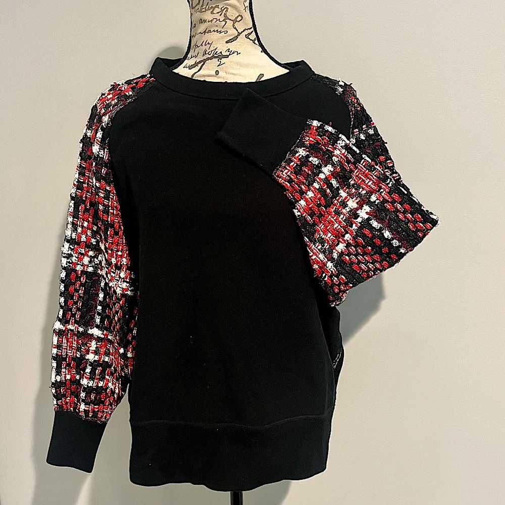 Rag & Bone Linton Racer Sweatshirt with Plaid Tweed Sleeves - Picture 8 of 15